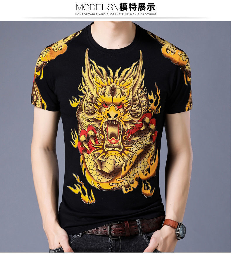 港风春夏季潮流中国风短袖t恤男青年打底衫高街时尚印花上衣服男详情8