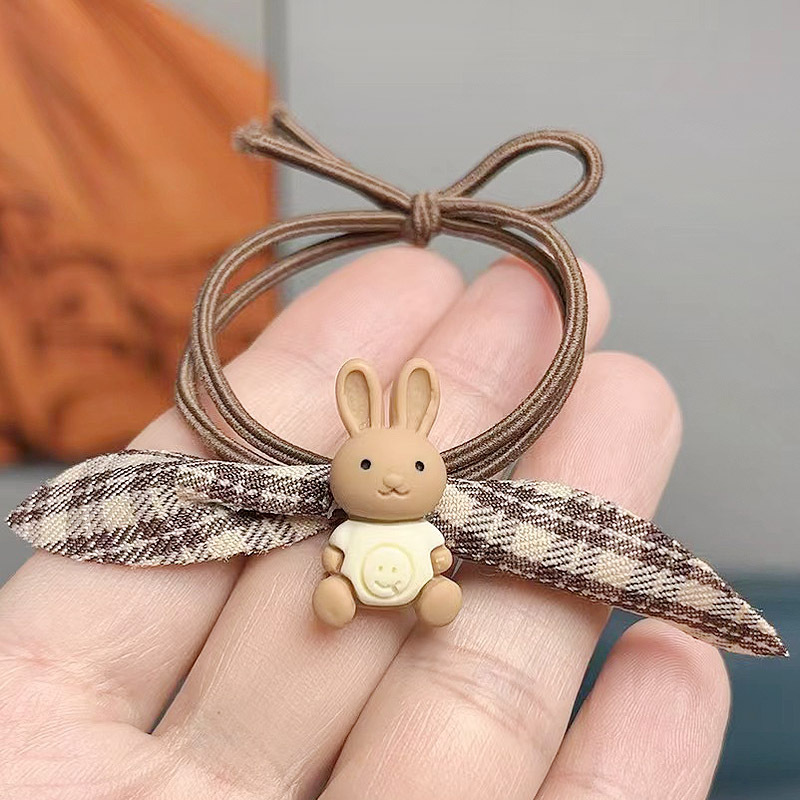 本命兔年格子头绳布艺蝴蝶结发绳韩国奶茶色气质橡皮筋甜美发饰品详情7