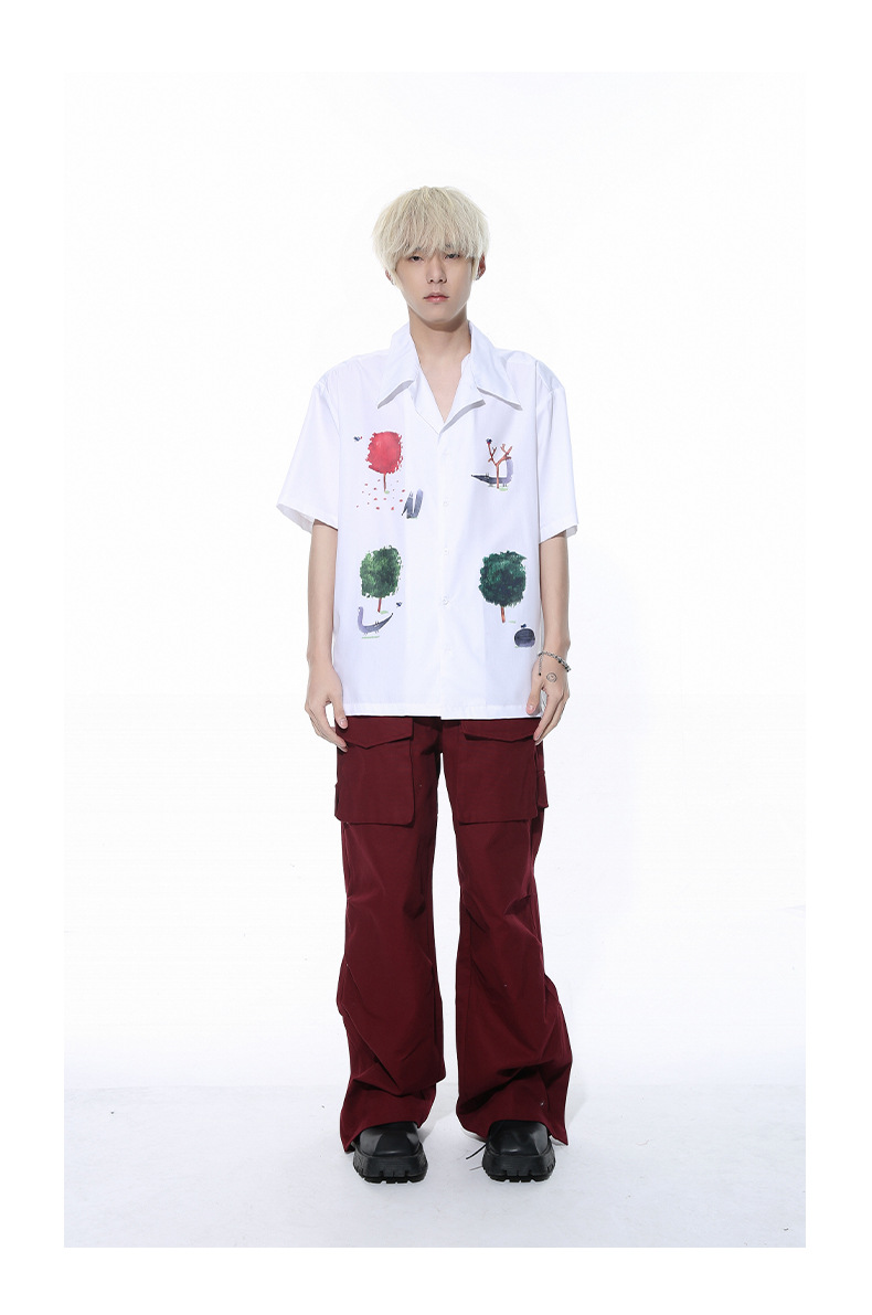 MTLCLOTHES男装|2024春款新品 韩版ootd卡通印花翻领短袖休闲衬衫详情8