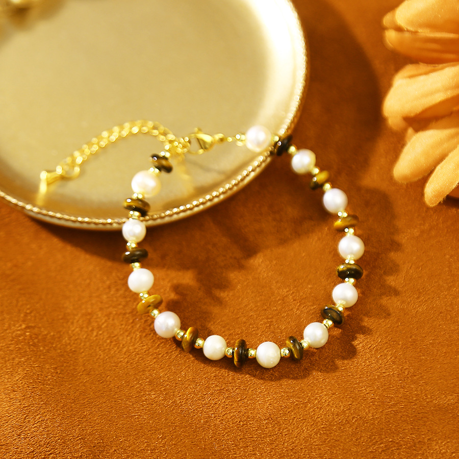 美拉德虎眼石天然淡水珍珠百搭手链小众设计轻奢手镯闺蜜学生手饰详情7