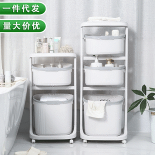Factory direct sales: Household multi-functional storage rack with wheels, rotating bathroom floor-standing storage basket, bathroom laundry basket pic 2