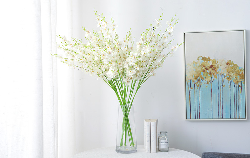 黄色5叉跳舞兰人造仿真花束假花文心兰 客厅婚庆装饰绢花蝴蝶兰详情26