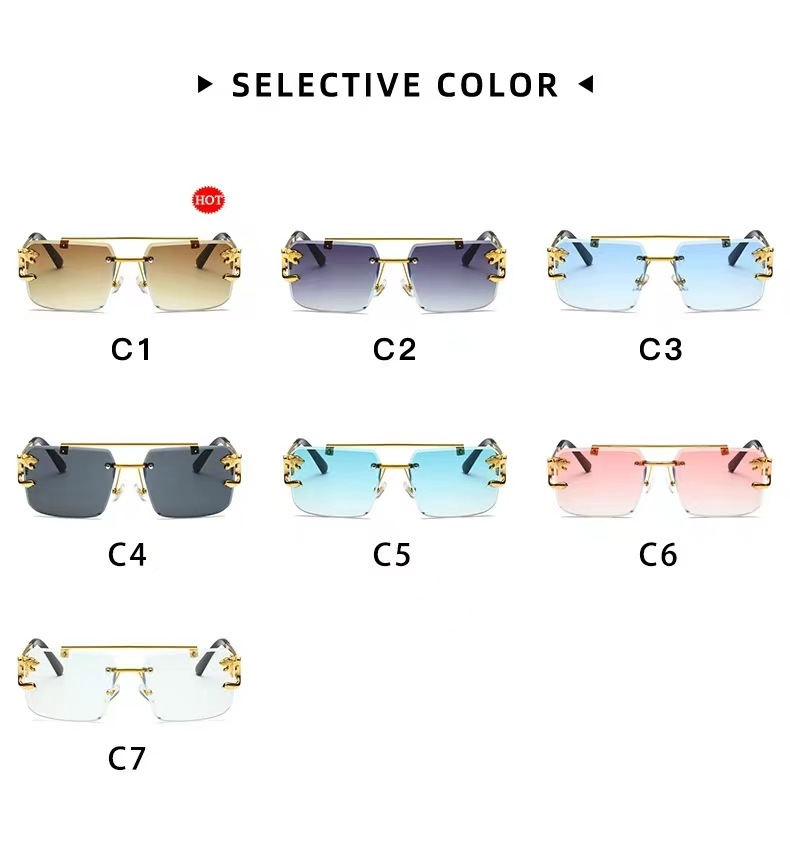 Crossover sin marco gafas de sol cabeza de leopardo moda corte de borde gafas de sol hombre temperamento mujer tendencia europea y americana influencers street raqueta gafas pic 4