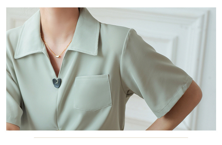 法式v领雪纺短袖衬衫夏季上衣设计感小众女式休闲风通勤气质衬衣详情30