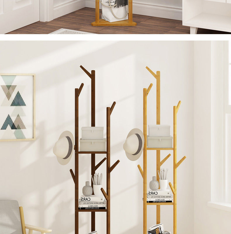 落地衣帽架实木多功能家用挂衣架简约现代卧室衣服架子置物收纳架详情15