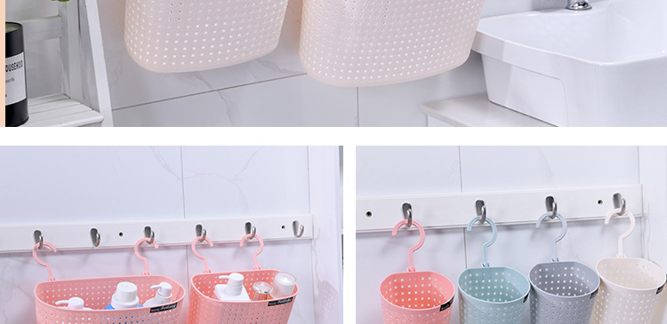 Imitación ratán trenzado multifuncional asphalt storage basket tufos suspendidos baño vacío cesta de almacenamiento de baño hogar doble gancho cesta colgante pic 17