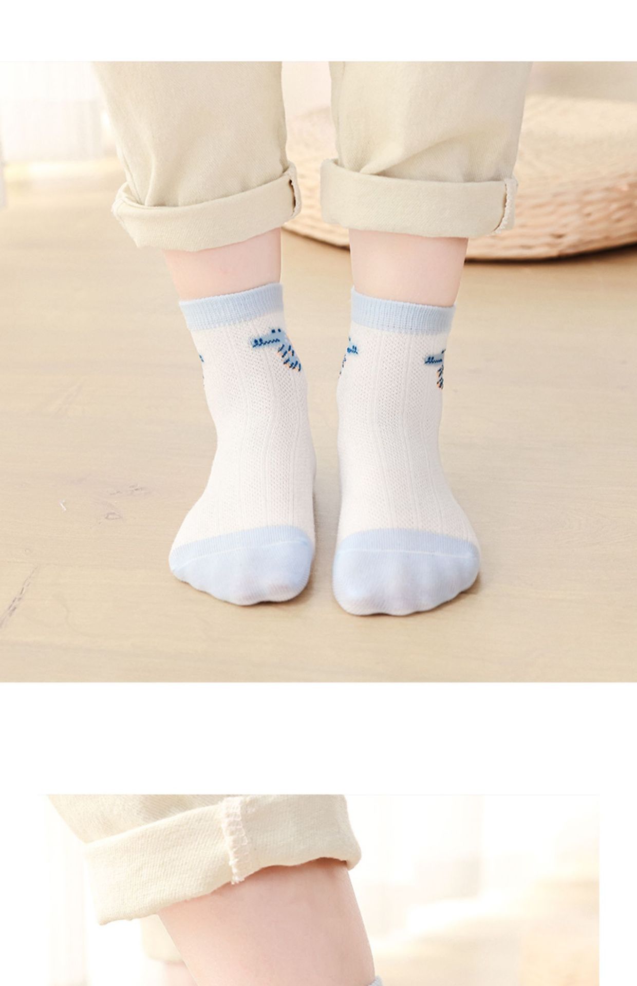 小巴兔夏网眼中筒薄棉卡通恐龙男孩儿童袜宝宝学生纯色棉袜子批发详情18