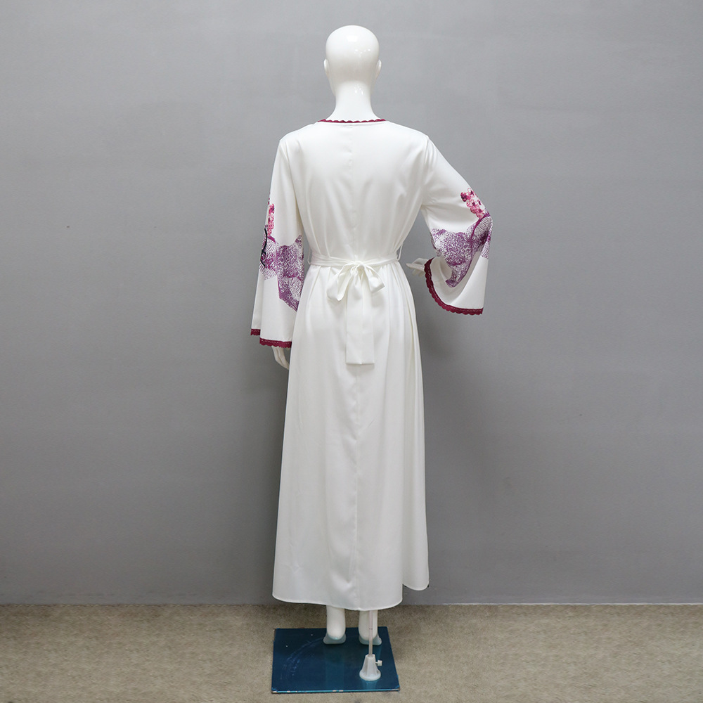 XQY500263 Cross-border Middle East Muslim Robe Dubai Arab printed Robe Dress with belt pic 32