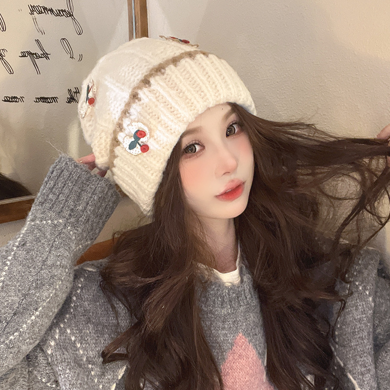 甜美毛线帽女秋冬保暖冷帽显脸小针织帽子可爱加绒女士护耳套头帽详情8