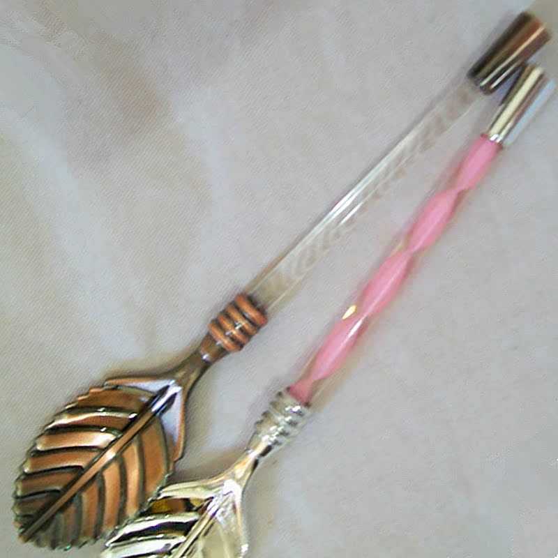 Creative tableware, retro crystal handle, leaf-shaped coffee spoon, premium spoon, small blender, bronze spoon JY46 pic 33