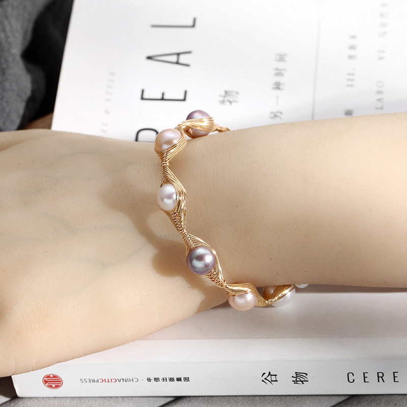High-end natural freshwater pearl jewelry from Japan and South Korea, 14K gold-plated wound bracelet, eight-pearl hand-wound bracelet pic 18