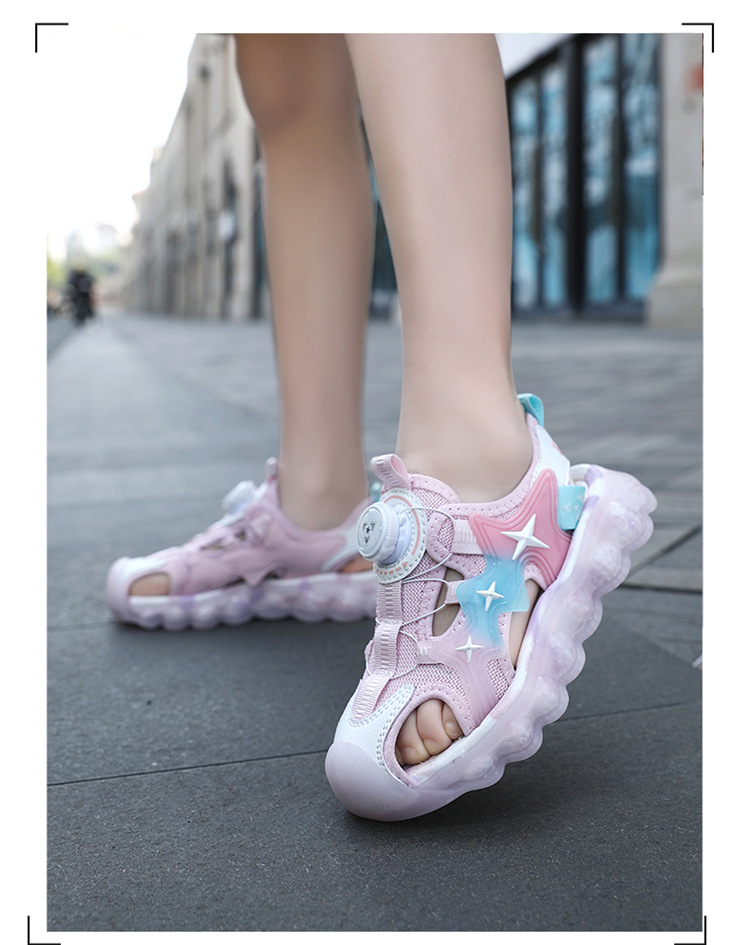 男童运动软底旋转新款2024夏季凉鞋纽扣中大童防滑儿童沙滩鞋包头详情18