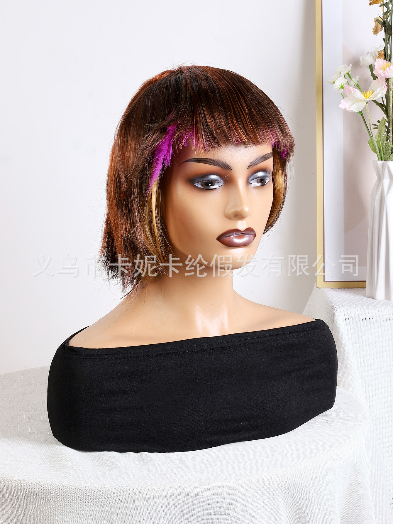 A new 14-inch female wig for students with a straight bangs Bob, made of synthetic fiber and dyed wholesale wigs pic 6