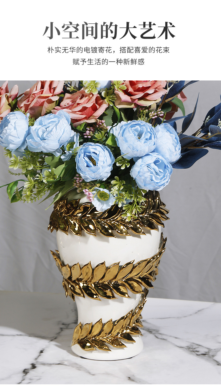 New ceramic electroplated decal golden general jar, European-style flower arrangement vase, handicraft display item, decorative storage jar pic 2