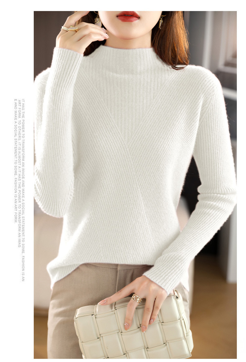 Autumn and winter stand-up collar wool core-spun yarn sweater for women, semi-high collar solid color slim fit, paired with a base layer for women 2022 new style pic 43