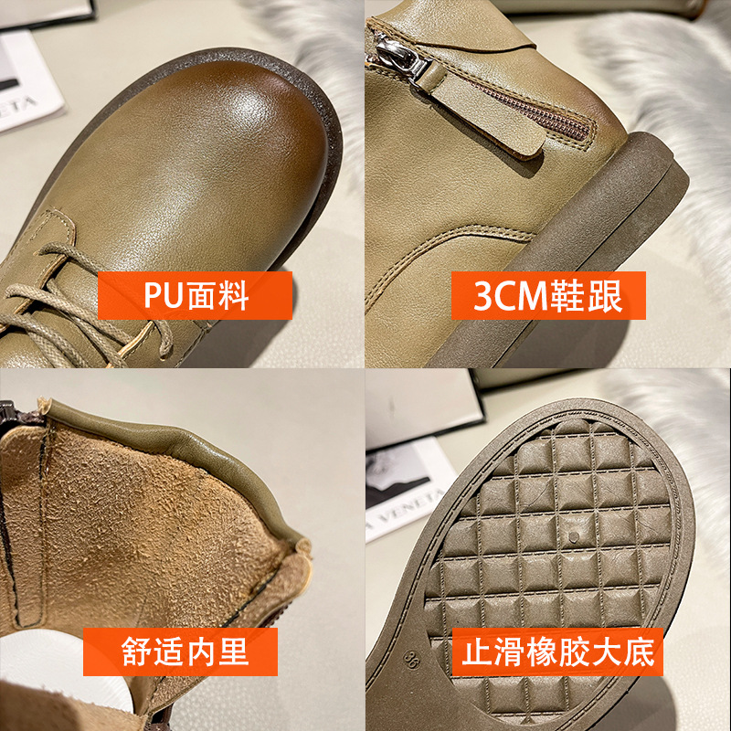 2023水洗复古真软皮马丁靴女 平底韩版双侧拉链女式皮靴子休闲女详情20