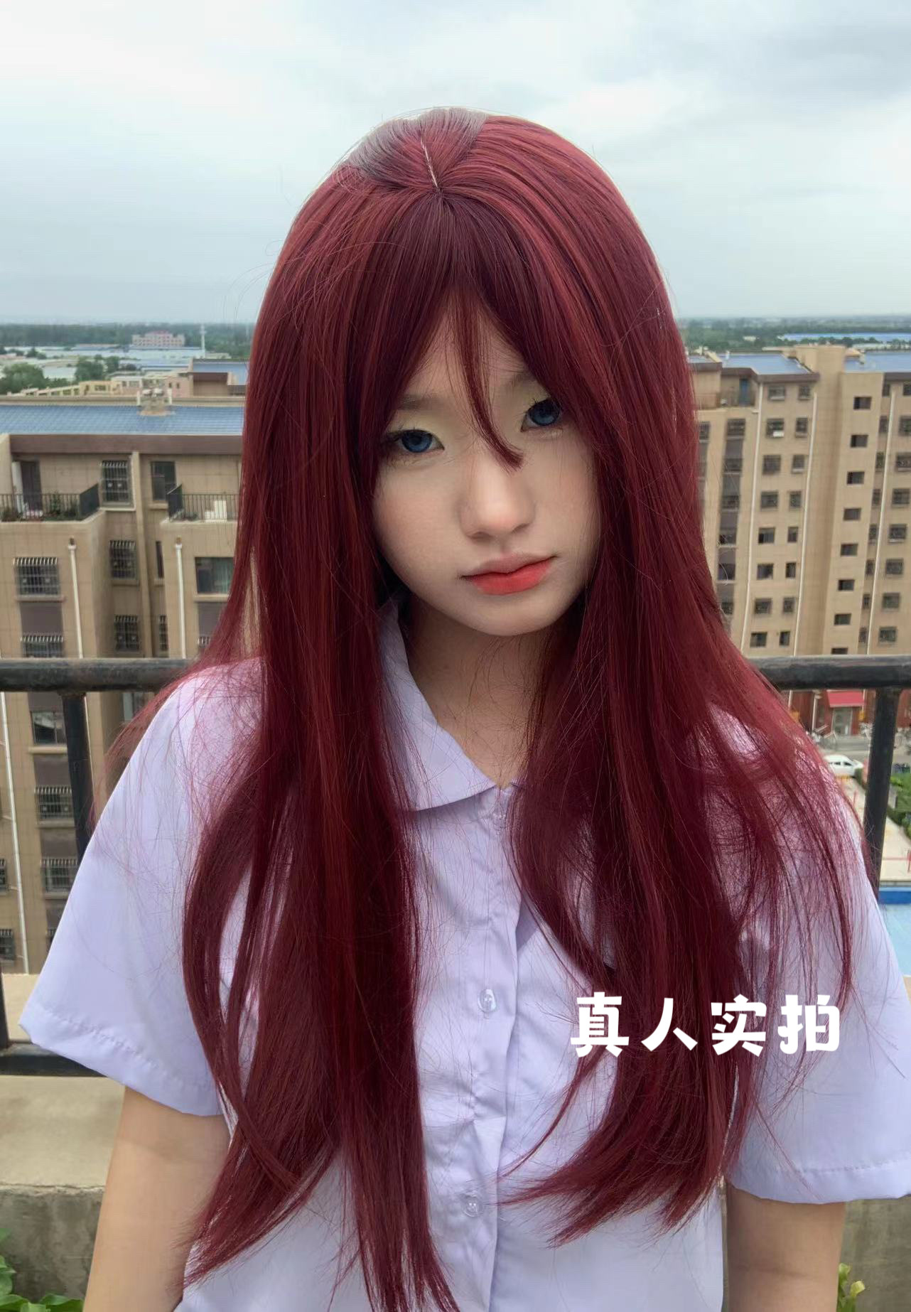 The bangs of the Internet celebrity, pure desire style, black long straight hair natural wig, female full head set, white and gold wig, long straight hair Barbie pic 3