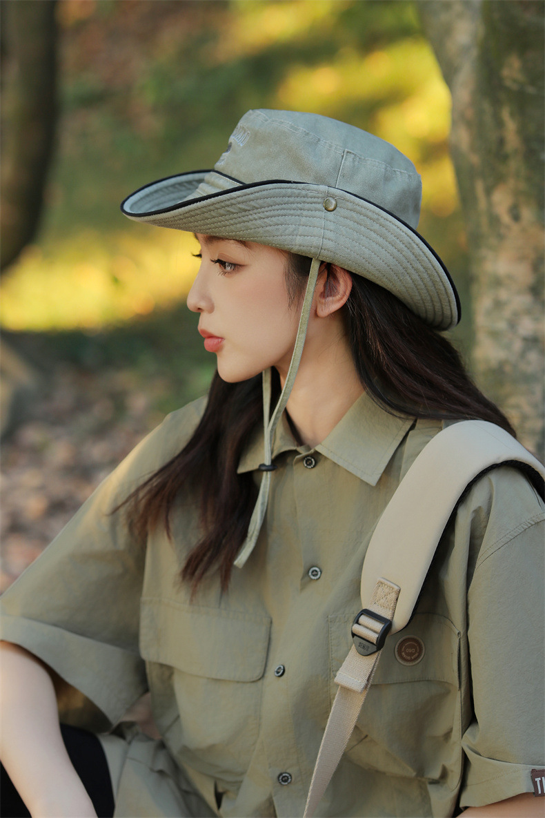 户外字母渔夫帽子女士春夏季水洗棉奔尼登山帽大沿防晒遮阳帽批发详情19