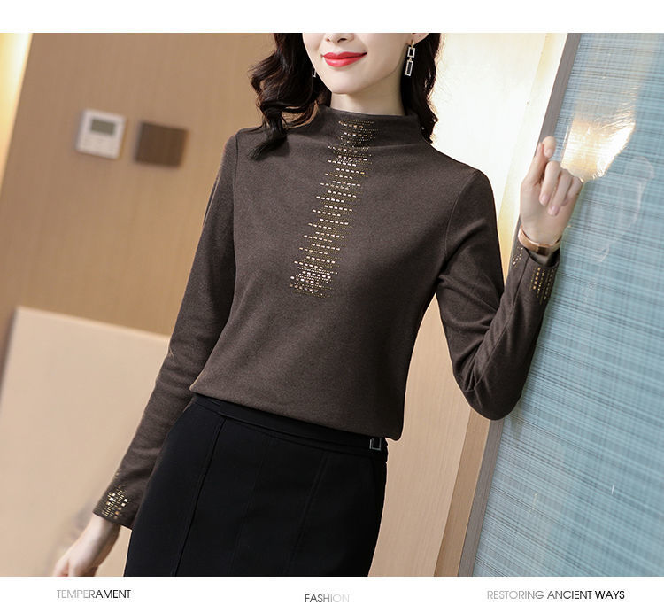 2022双面德绒打底衫女秋冬加厚长袖烫钻上衣女修身潮详情15