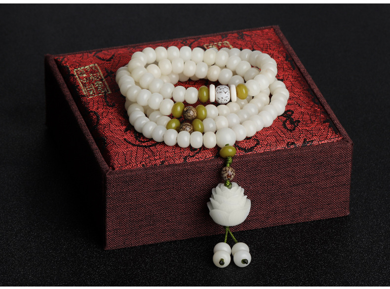 国潮天然菩提根情侣手链女小众高级感莲花白玉菩提108颗佛珠念珠手串详情43