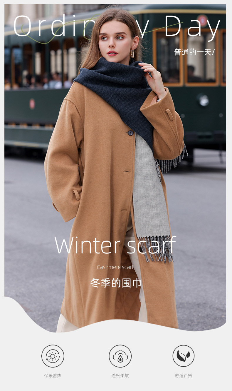The 2023 new double-sided solid color macaron scarf for women is a bestseller in winter. It is fashionable and warm with faux cashmere tassels. Wholesale pic 2