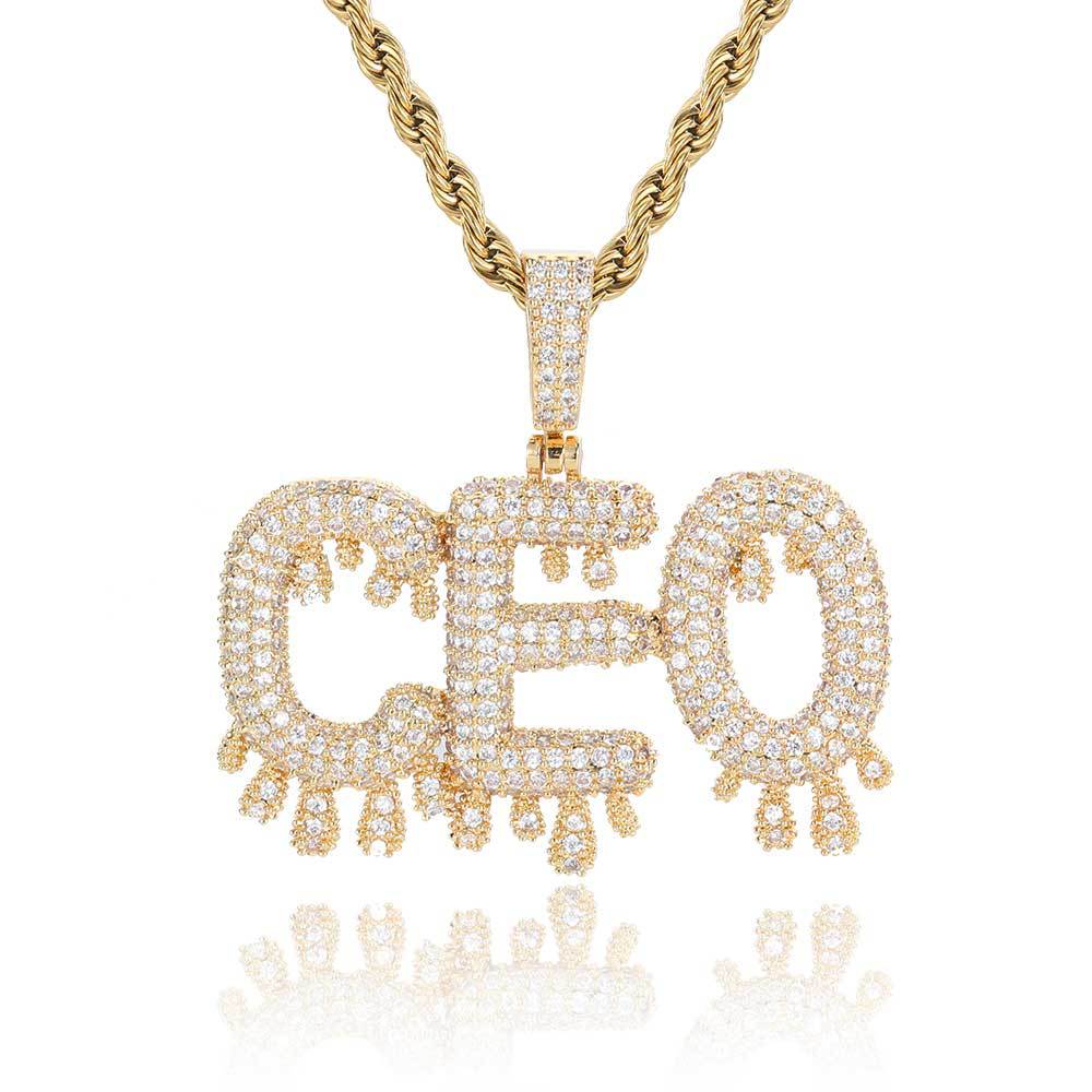 A new hip-hop fine water drop English letter patchwork pendant with micro-inlaid zircon and personalized creative letter necklace from Europe and America pic 17
