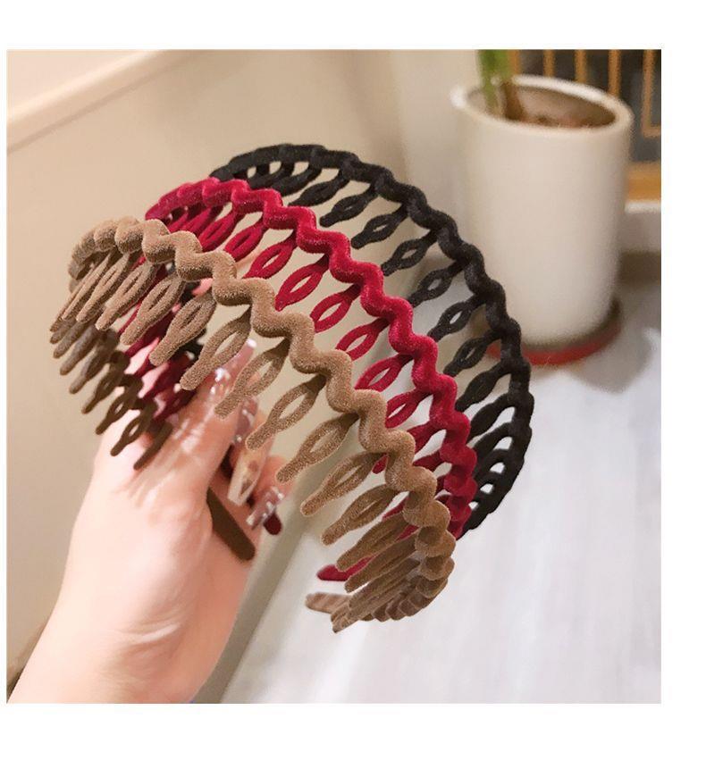 2023 New style toothed hair band, flocking, trendy, simple and short bangs, hair clips, red headwear, wavy headband pic 5