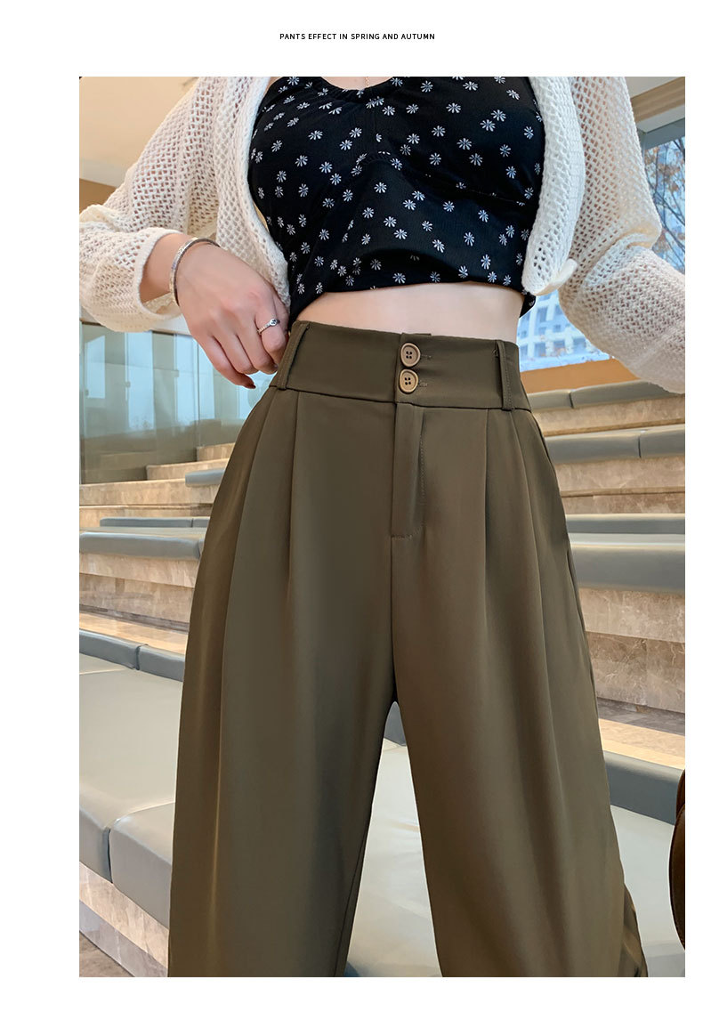 阔腿裤女春秋高腰显瘦垂感梨形身材裤子直筒拖地裤双扣休闲西装裤详情19