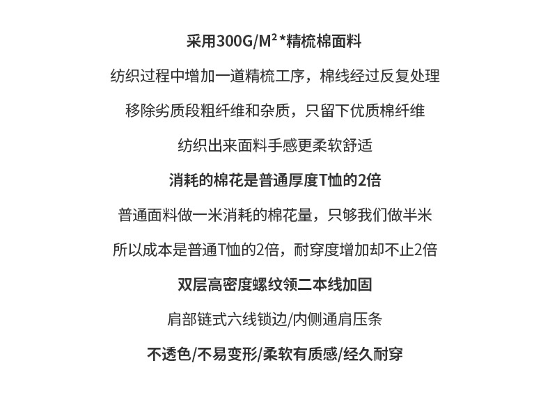 300克重磅t恤纯棉男式宽松美式复古潮牌圆领短袖文化广告衫定 制详情2