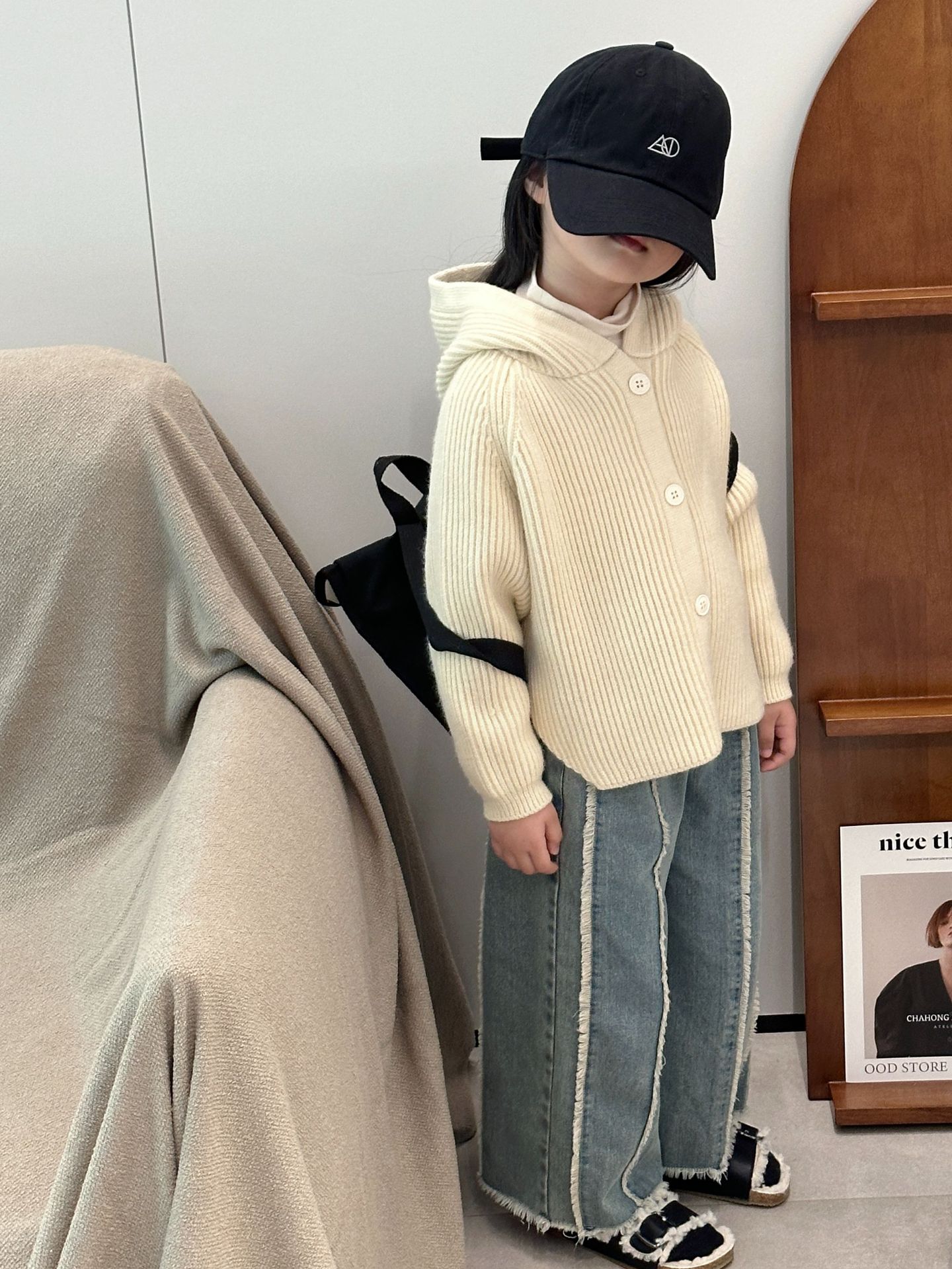 女童秋装套装2023新款元气女孩毛纱外套洋气时髦儿童牛仔阔腿裤潮详情20