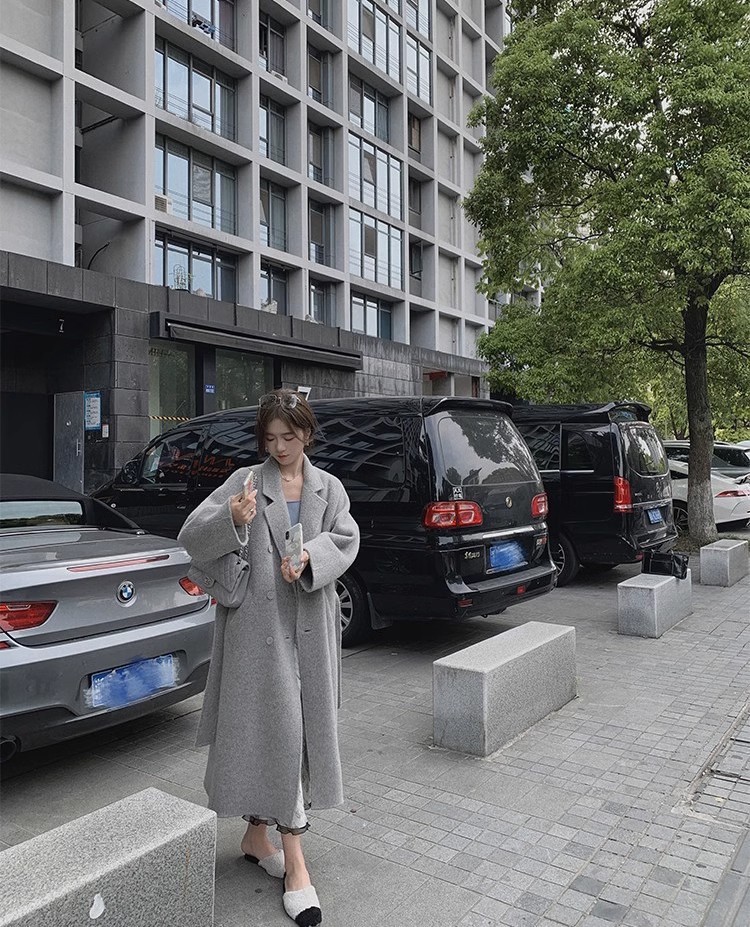 高级感大衣女冬季毛呢外套气质赫本风灰色加厚呢子小香风详情17