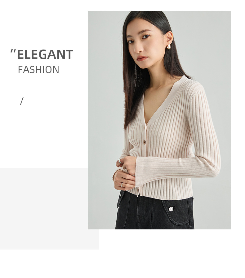 2024 Early Spring new collection: 15-stitch seamless texture all-wool knitted sweater, slim V-neck, soft and smooth, zero pressure thin cardigan pic 20