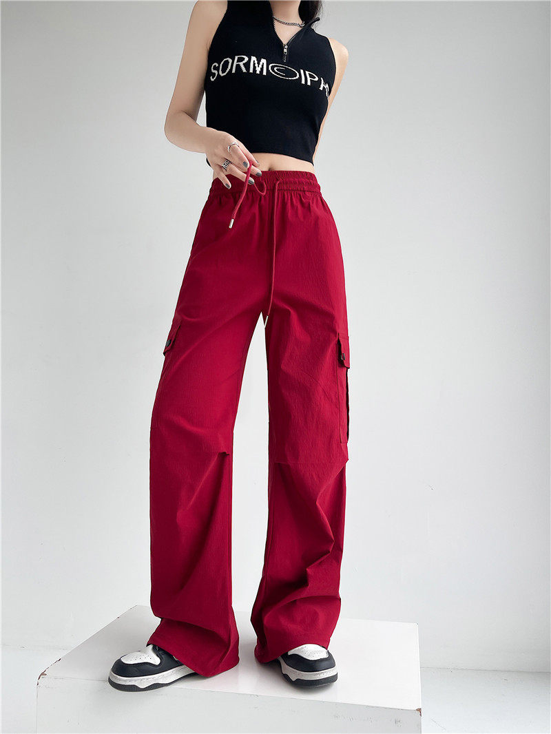 2024抽绳束脚工装休闲裤女春夏薄款设计感褶皱宽松美式长裤子详情25