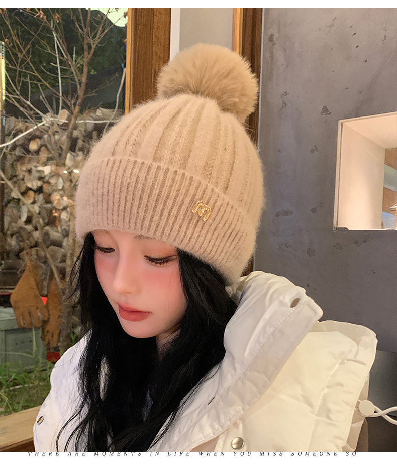 新款秋冬季针织毛球显脸小套头帽户外加绒保暖女甜美护耳毛线帽子详情16