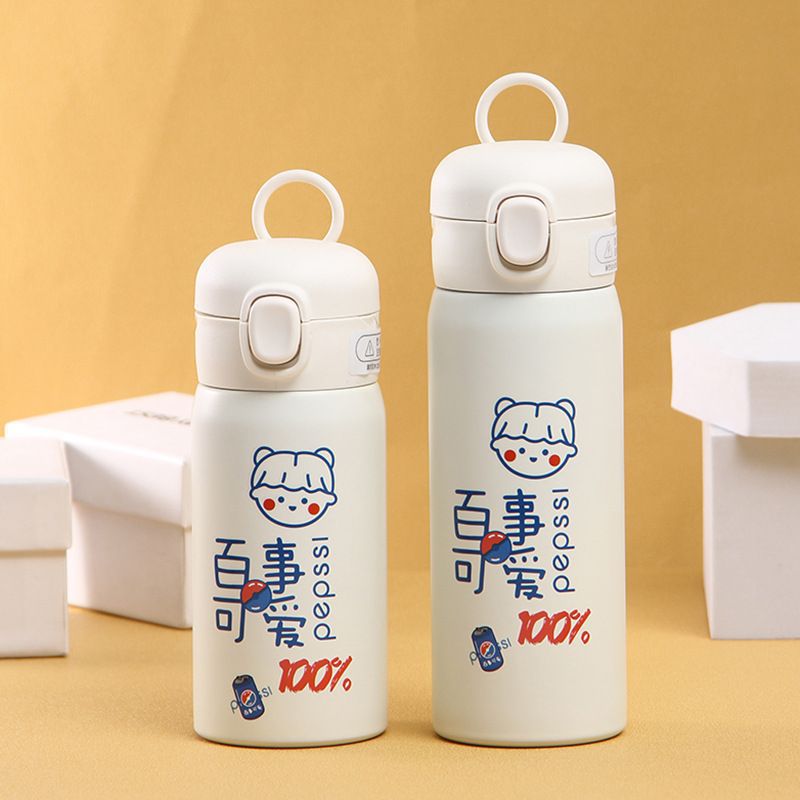 韩版304不锈钢弹跳盖保温杯 简约卡通豌豆杯便携清新学生水杯抖音详情7