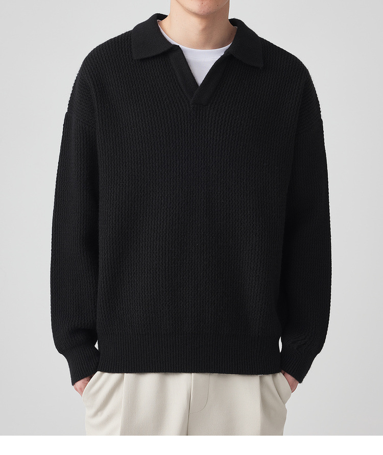 墨麦客开V翻领宽松针织衫男2024冬季款简约纯色休闲男士毛衣20545详情25