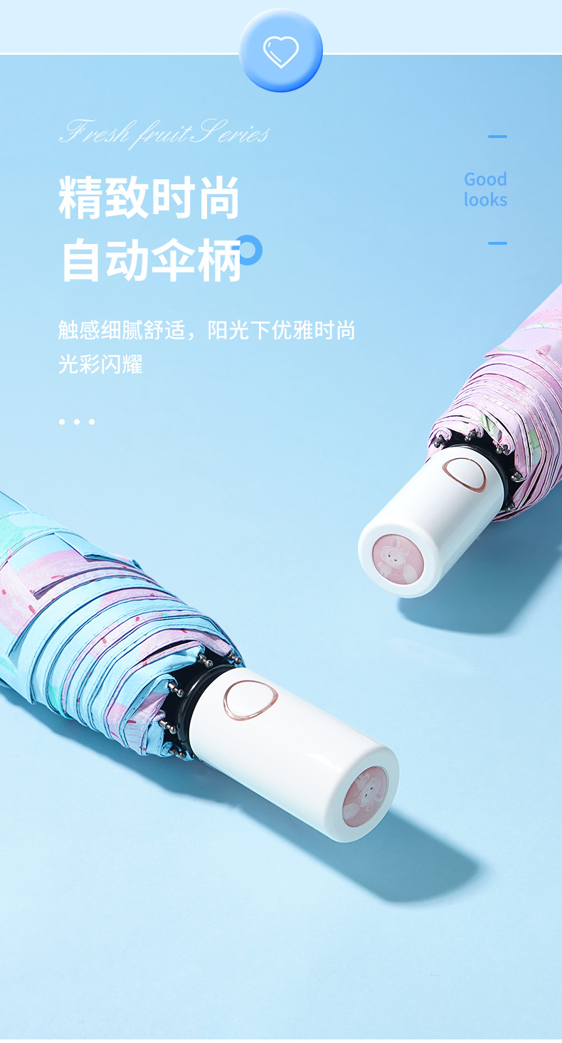 Fully automatic cartoon umbrella, black rubber sun protection and sunshade umbrella, three-fold sun umbrella, UV protection, all-weather folding umbrella pic 9