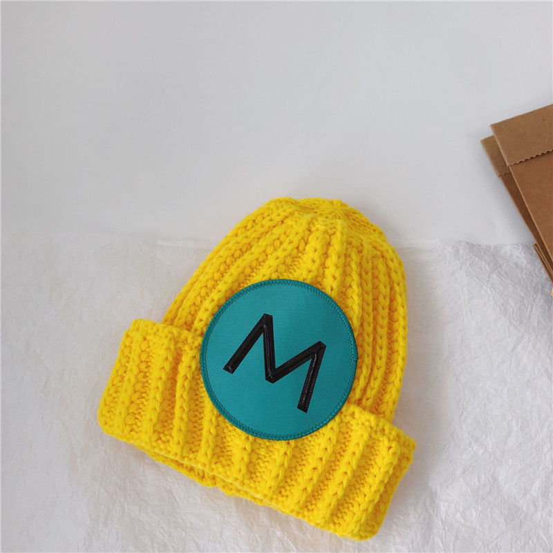 New versatile and in-stock autumn and winter tie-dyed patchwork letter monochrome warm knitted woolen caps for boys, girls, children and toddlers pic 15