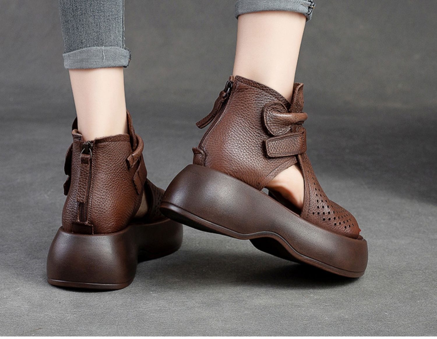 厚底凉鞋女2024夏季新款百搭松糕厚底轻便镂空后拉链女式罗马凉鞋详情1