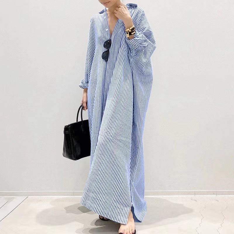 2023时尚春秋新款连衣裙女式泡泡袖纯色背心长袍女士休闲宽松长裙详情17