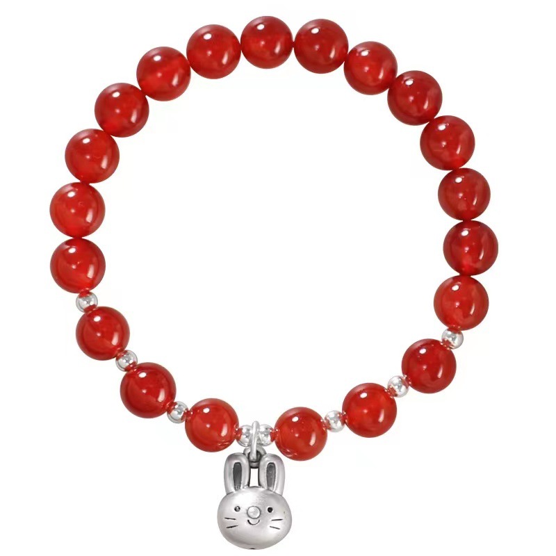 银手链女2023年新款红玛瑙999足银生肖兔子珠手串礼物详情14