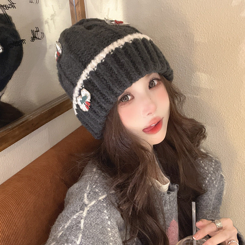 甜美毛线帽女秋冬保暖冷帽显脸小针织帽子可爱加绒女士护耳套头帽详情12