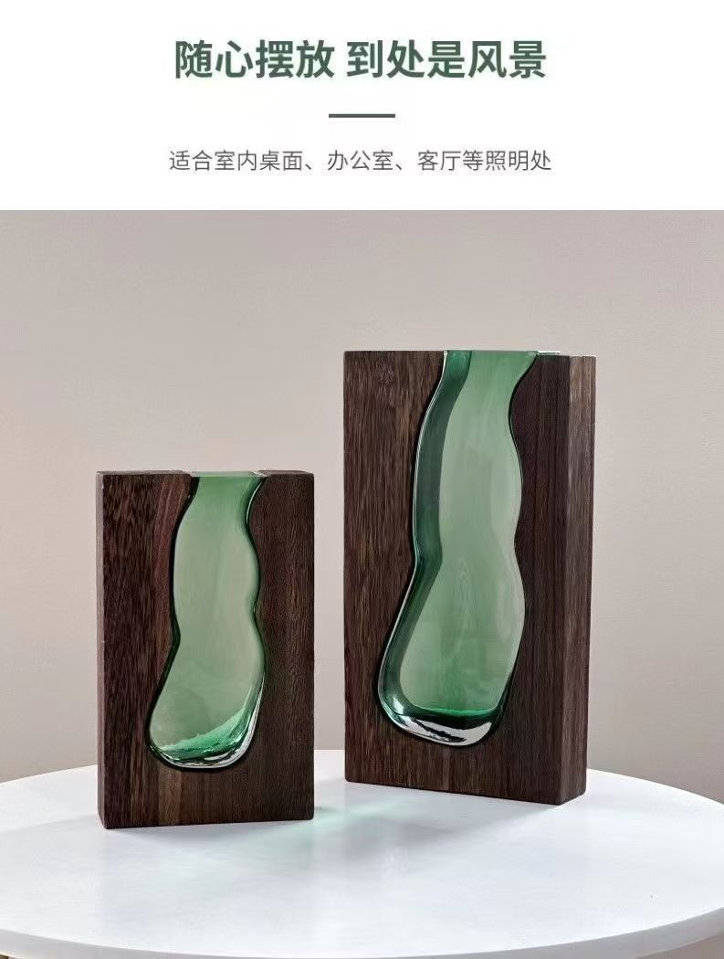 Wholesale of new Chinese-style solid wood glass vases, home designer decoration, home and hotel ornaments, high-end soft furnishings pic 10