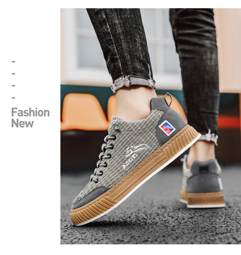 男鞋秋季2023新款灯芯绒平板鞋百搭一脚蹬高档帆布鞋软底运动潮鞋详情19