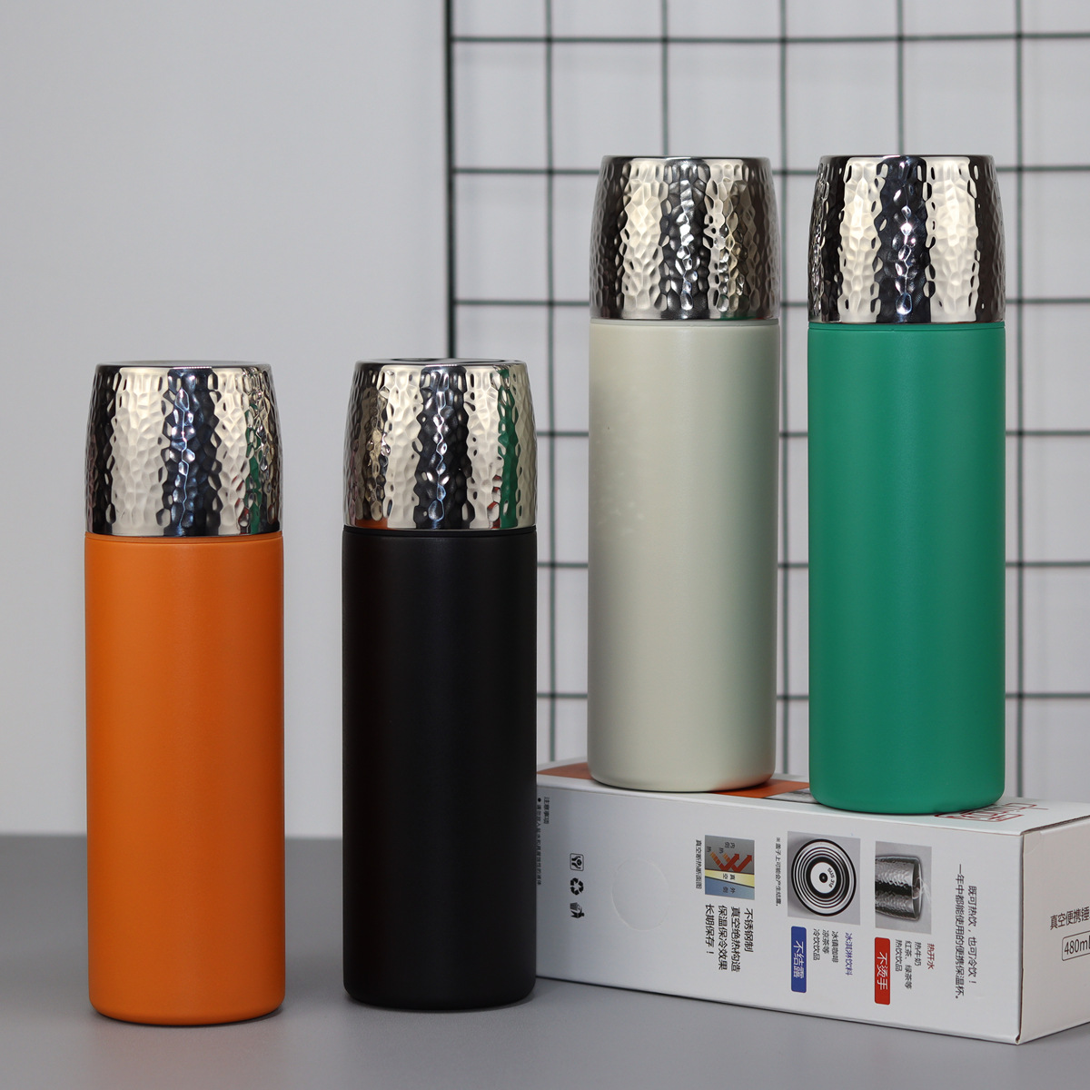 跨境内销礼品休闲焖茶保温杯锤纹钢盖水杯子弹头时尚ins学生水杯详情9