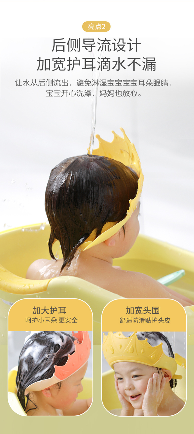 洗头帽儿童浴帽皇冠婴幼儿洗头帽防水可调节硅胶护耳宝宝洗头神器详情21