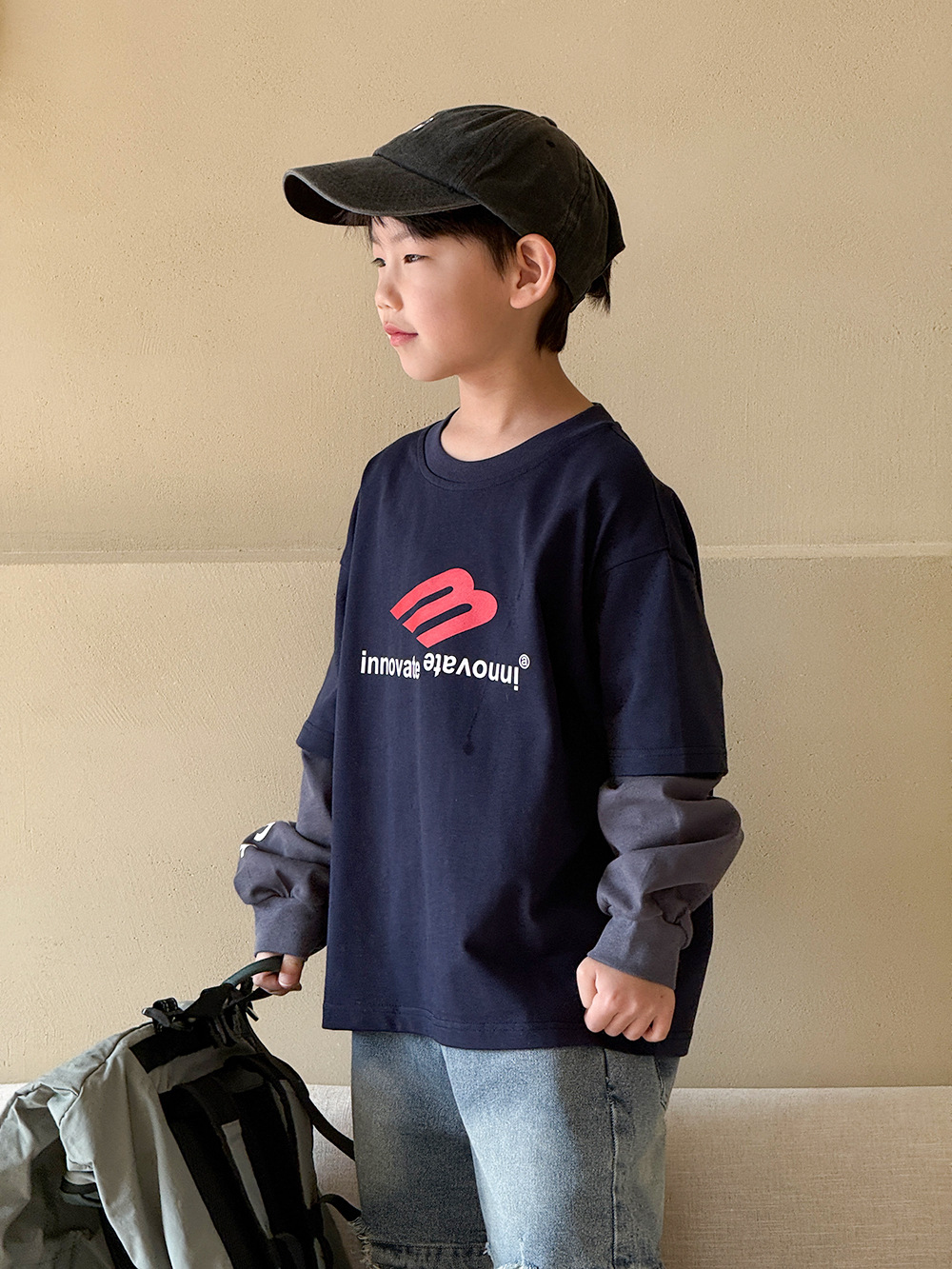 儿童童装2025春秋新款男童假两件上衣百搭韩版T恤洋气卫衣春装潮t详情9