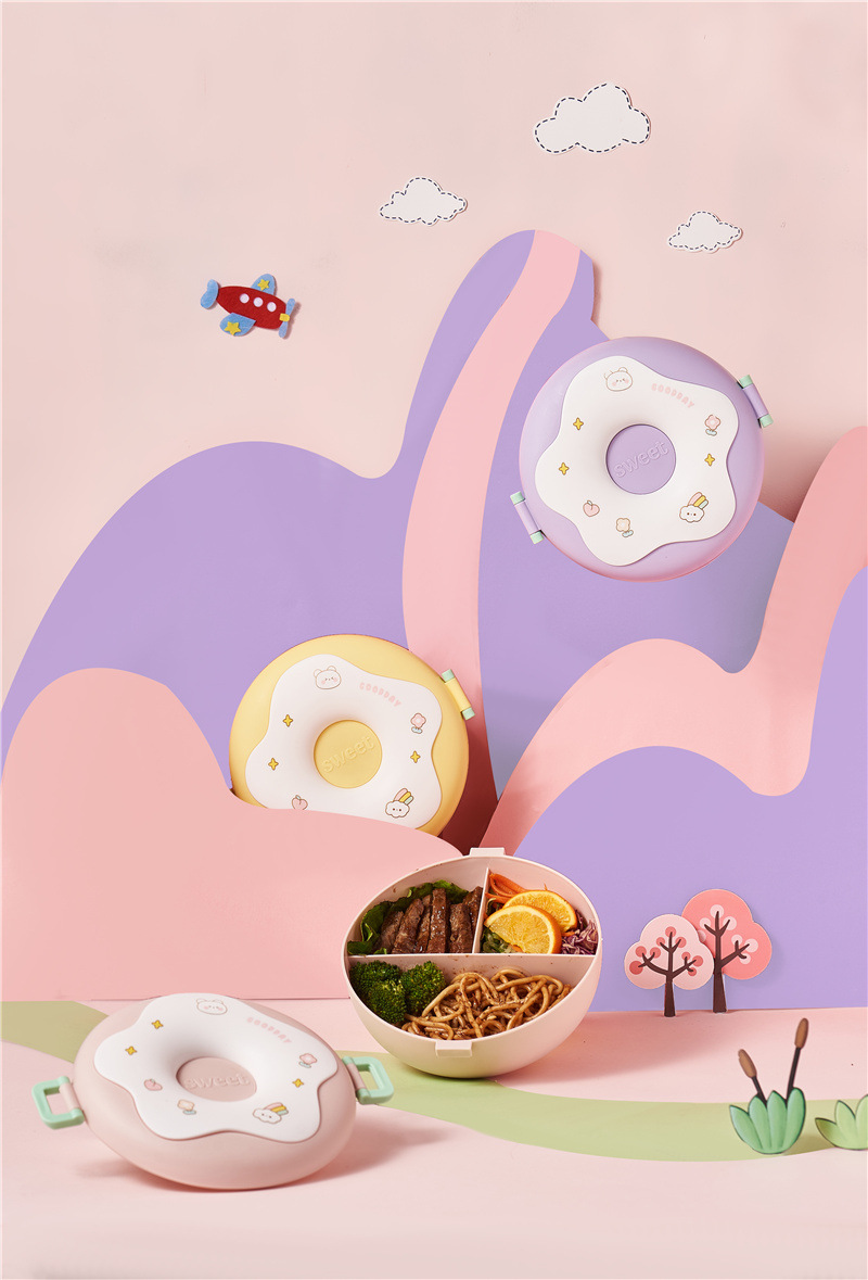 Donut lunch box, cute children, large-capacity compartments, baby food box with lid, portable student lunch box, PP bento box pic 11