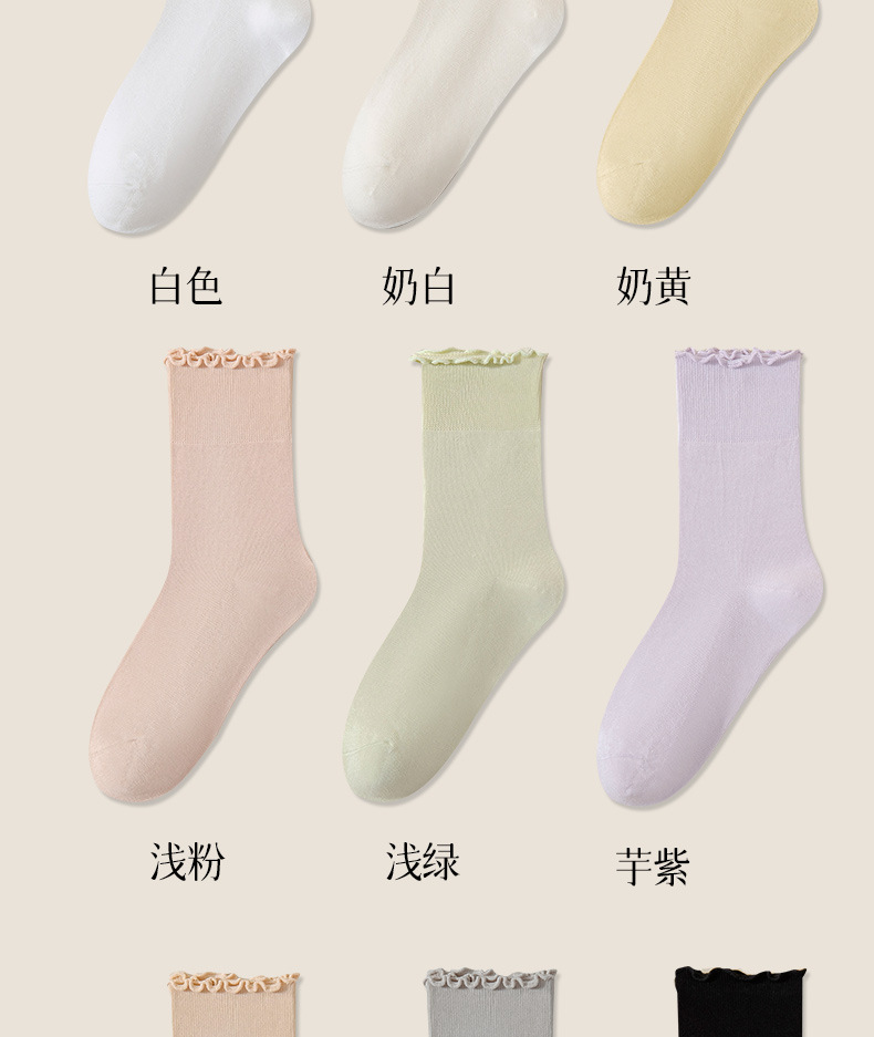 袜子女夏季中筒纯棉防臭花边透气堆堆袜配小皮鞋女士无骨白色棉袜详情20