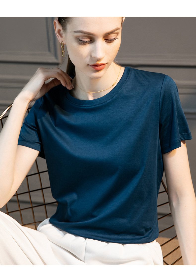 High-count 80-count double-sided mercerized cotton short-sleeved white T-shirt for women in summer, loose round-neck V-neck, versatile T-shirt, 1688 pic 39